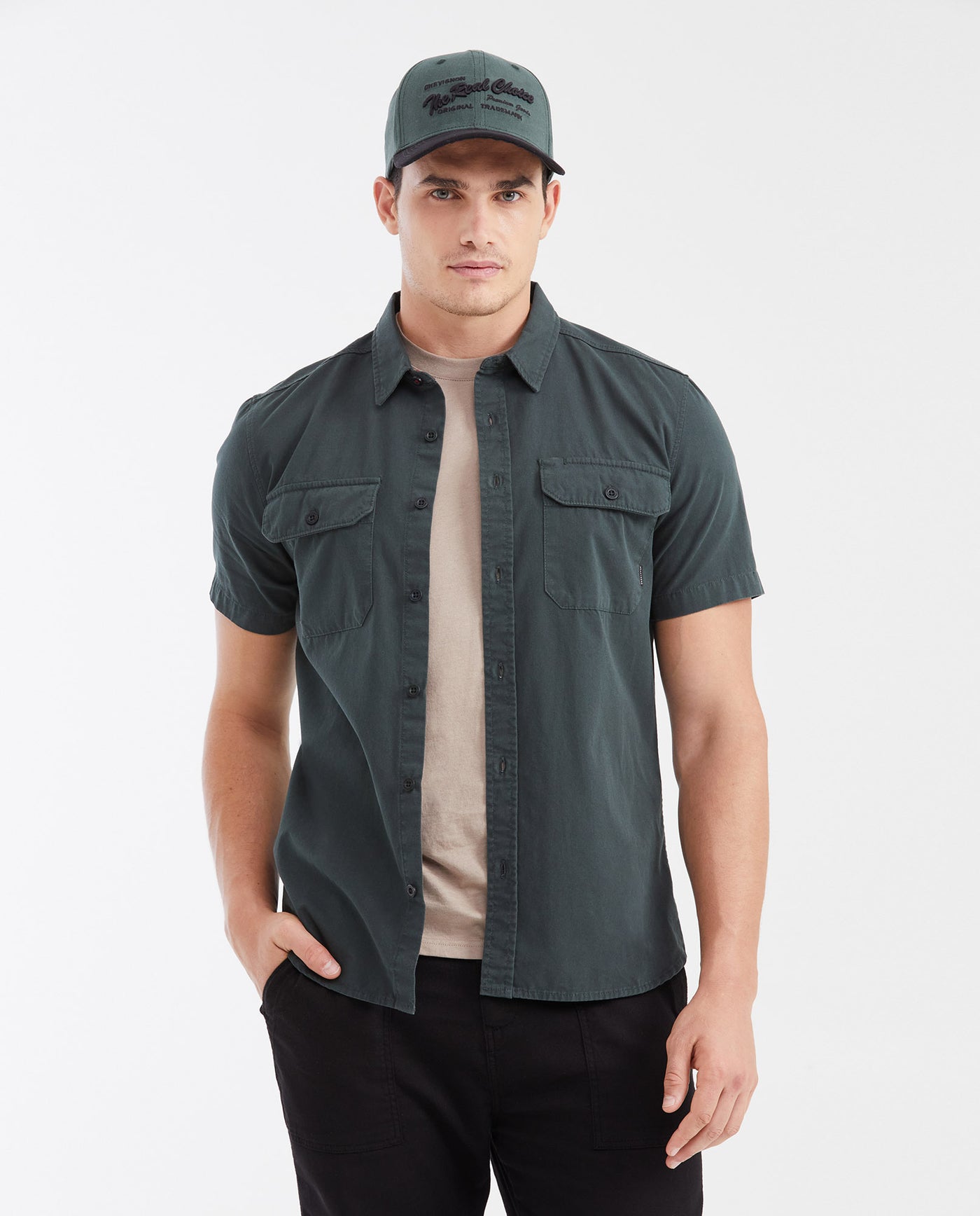 Slim Fit Short Sleeve Cargo Pocket Shirt for Men - Green 612G021 - 1