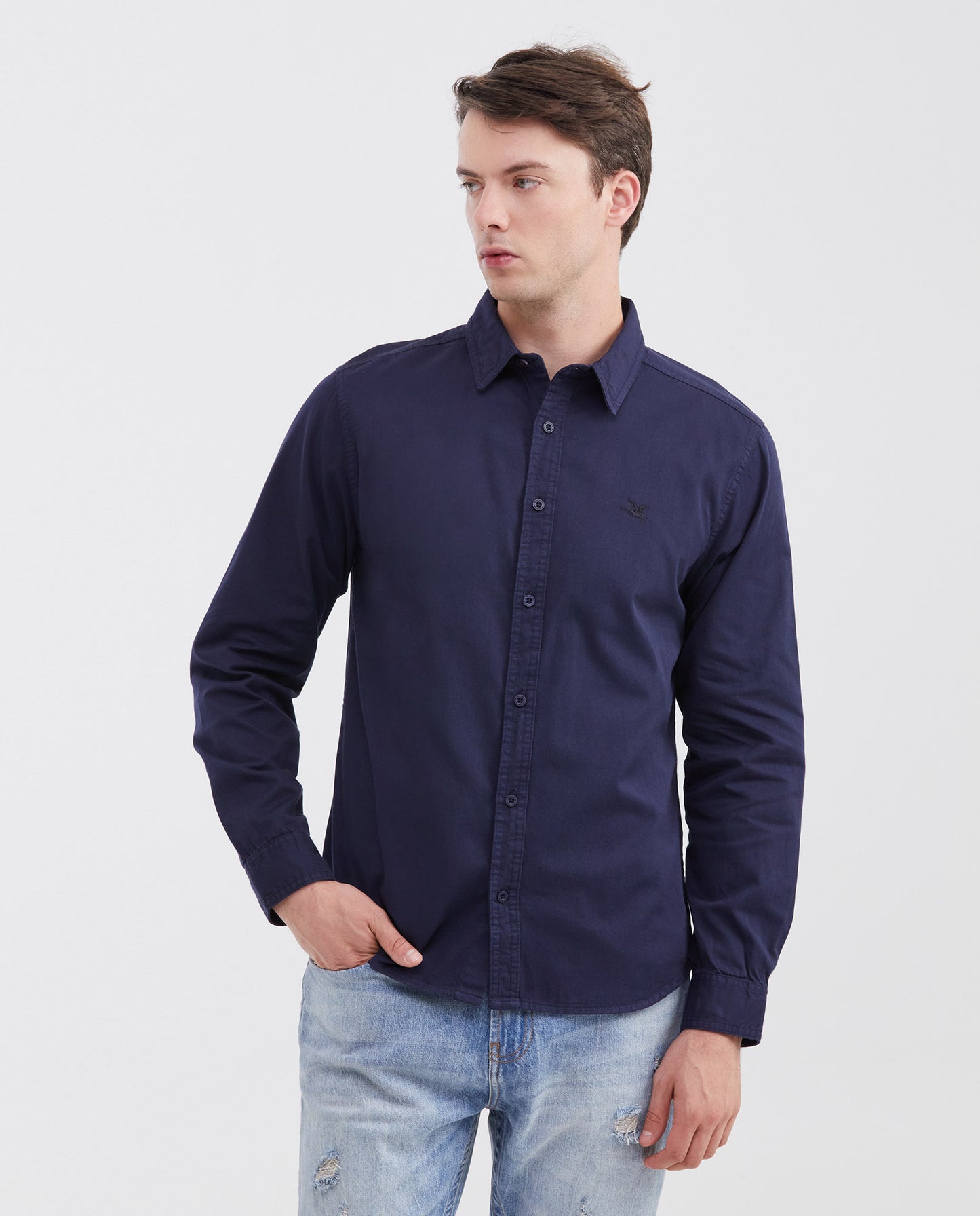 Men's Slim Fit Long Sleeve Shirt - Blue - 1