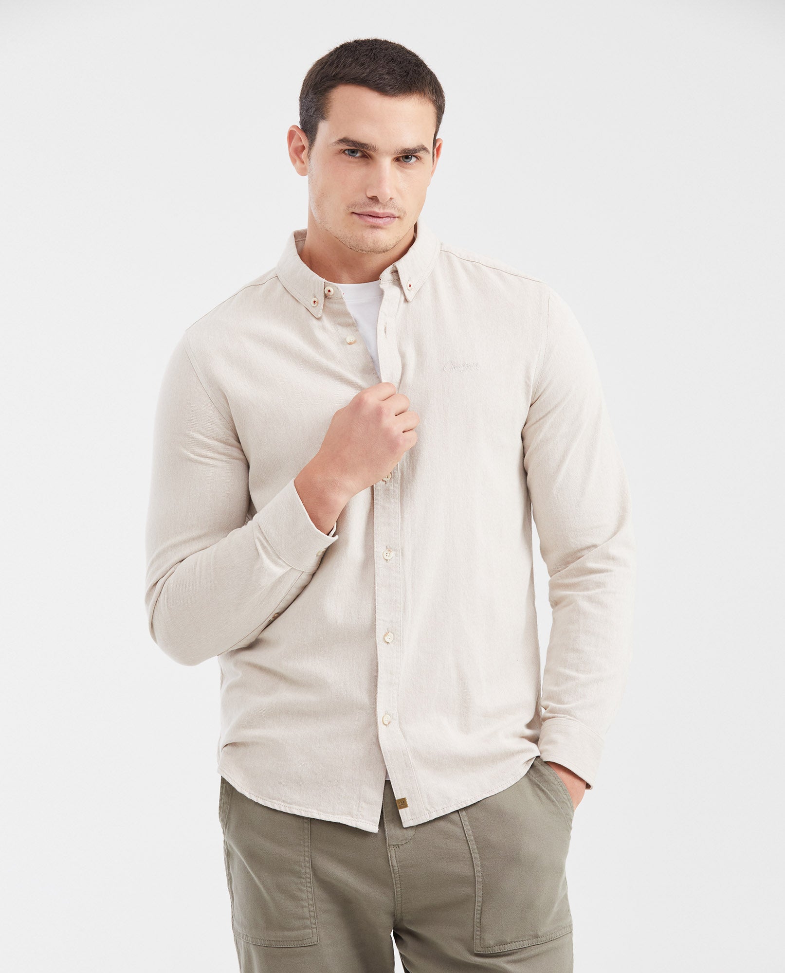 Men's Slim Fit Cotton Diagonal-Weave Button-Down Dress Shirt - 1