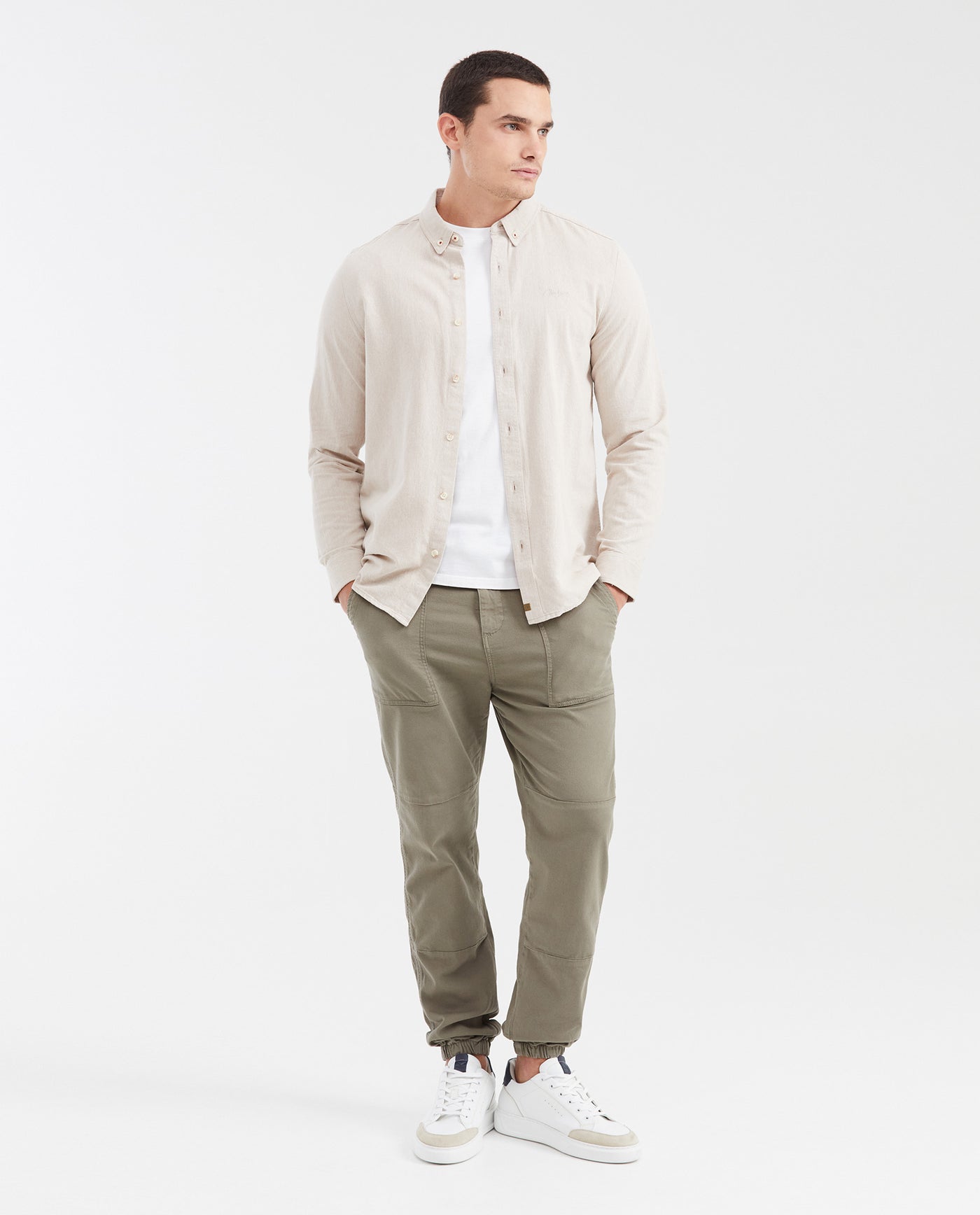 Men's Slim Fit Cotton Diagonal-Weave Button-Down Dress Shirt - 2
