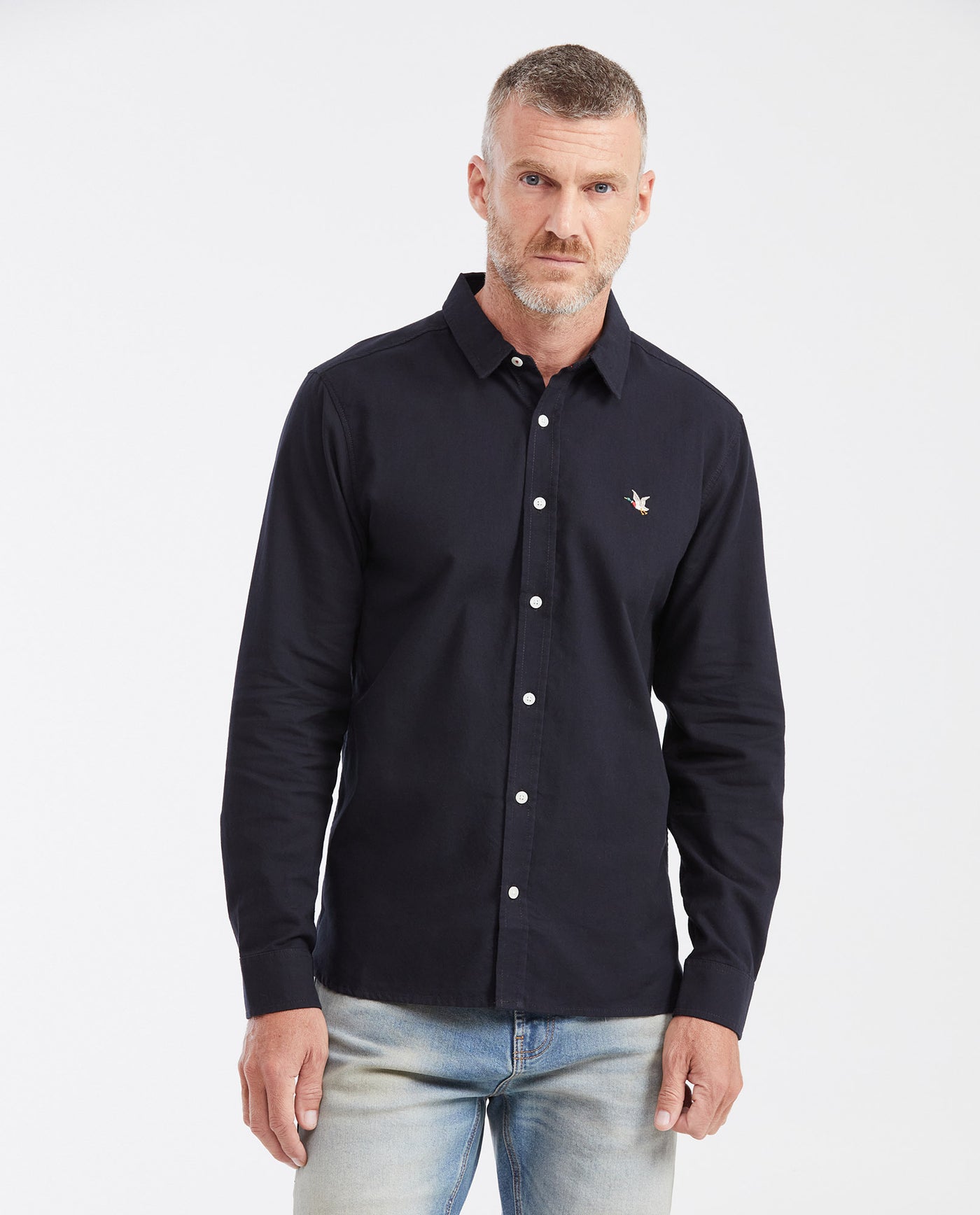 Slim Fit Long Sleeve Shirt in 100% Cotton Oxford with Smart Influence for Men - Black 612G027 - 1