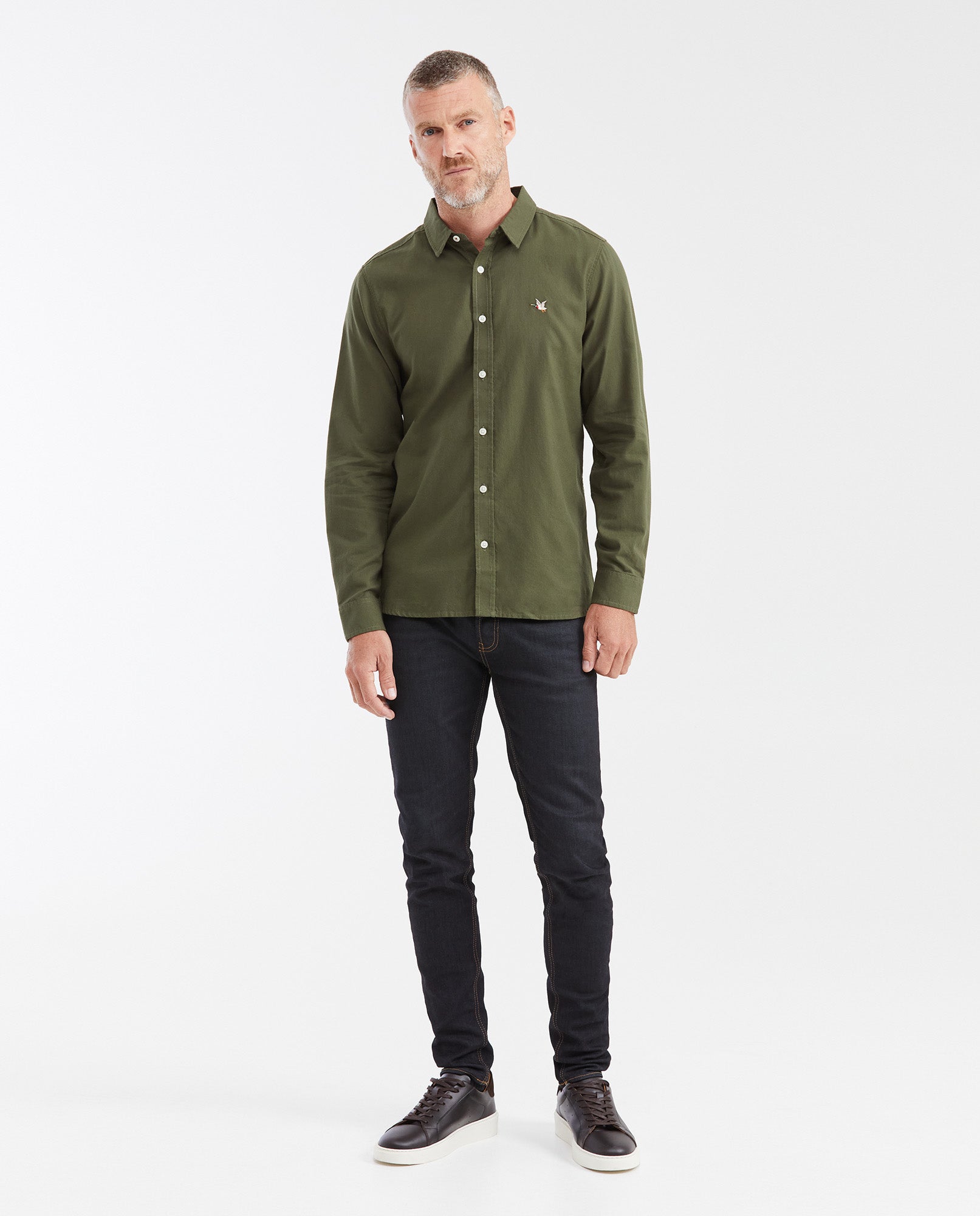 Slim Fit Long Sleeve Shirt in 100% Cotton Oxford with Smart Influence for Men - Green 612G027 - 2