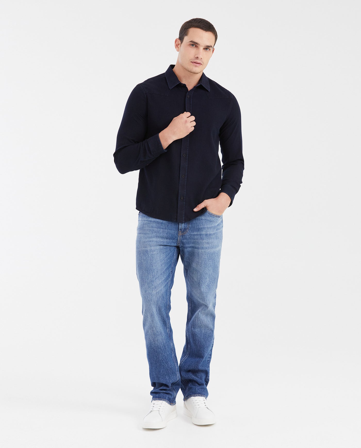 Men's Slim Fit Western-Detail Cotton Denim Long-Sleeve Shirt 612G045 - 2
