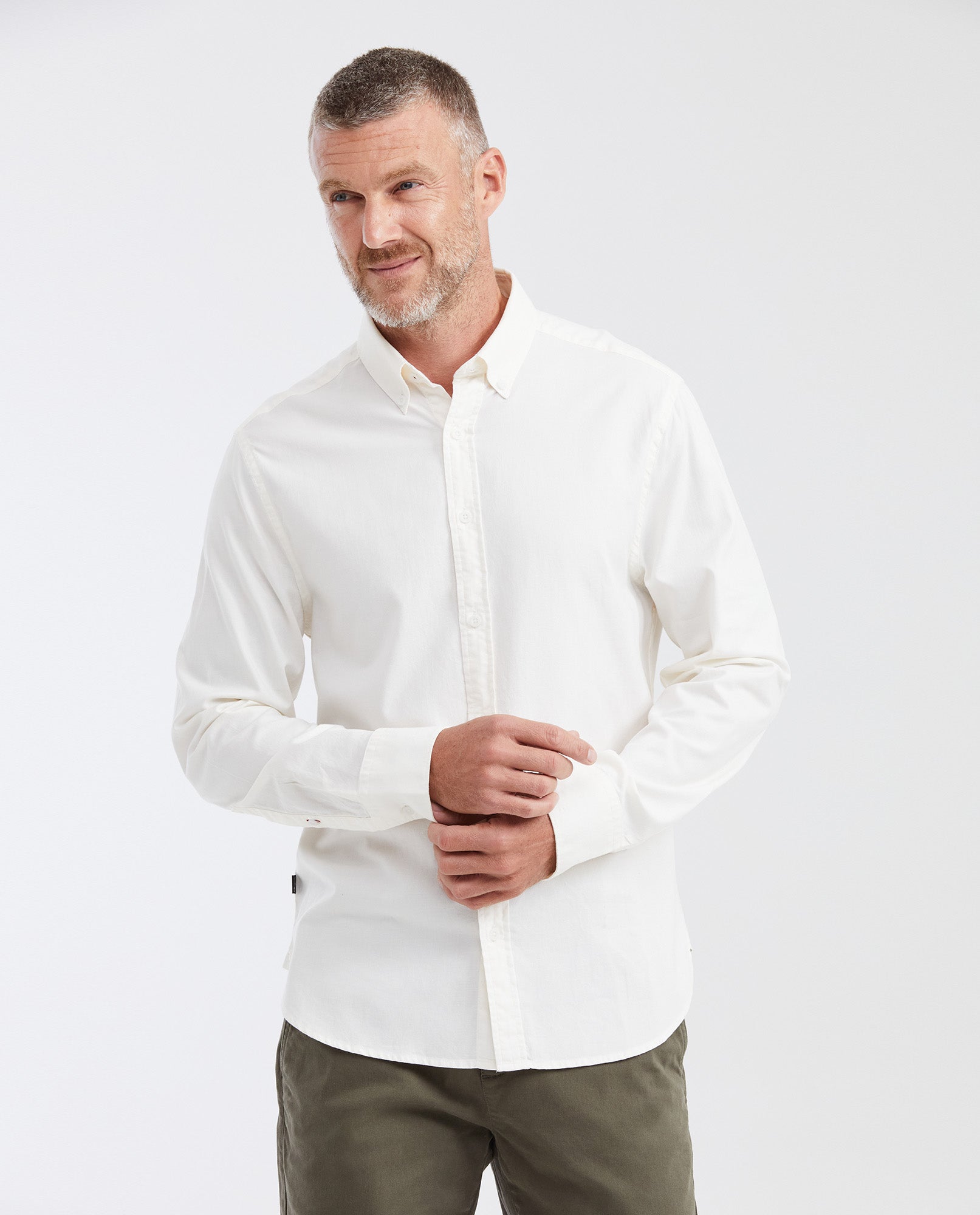 Slim Fit Long Sleeve 100% Cotton Shirt for Men - White 612G050 - 1