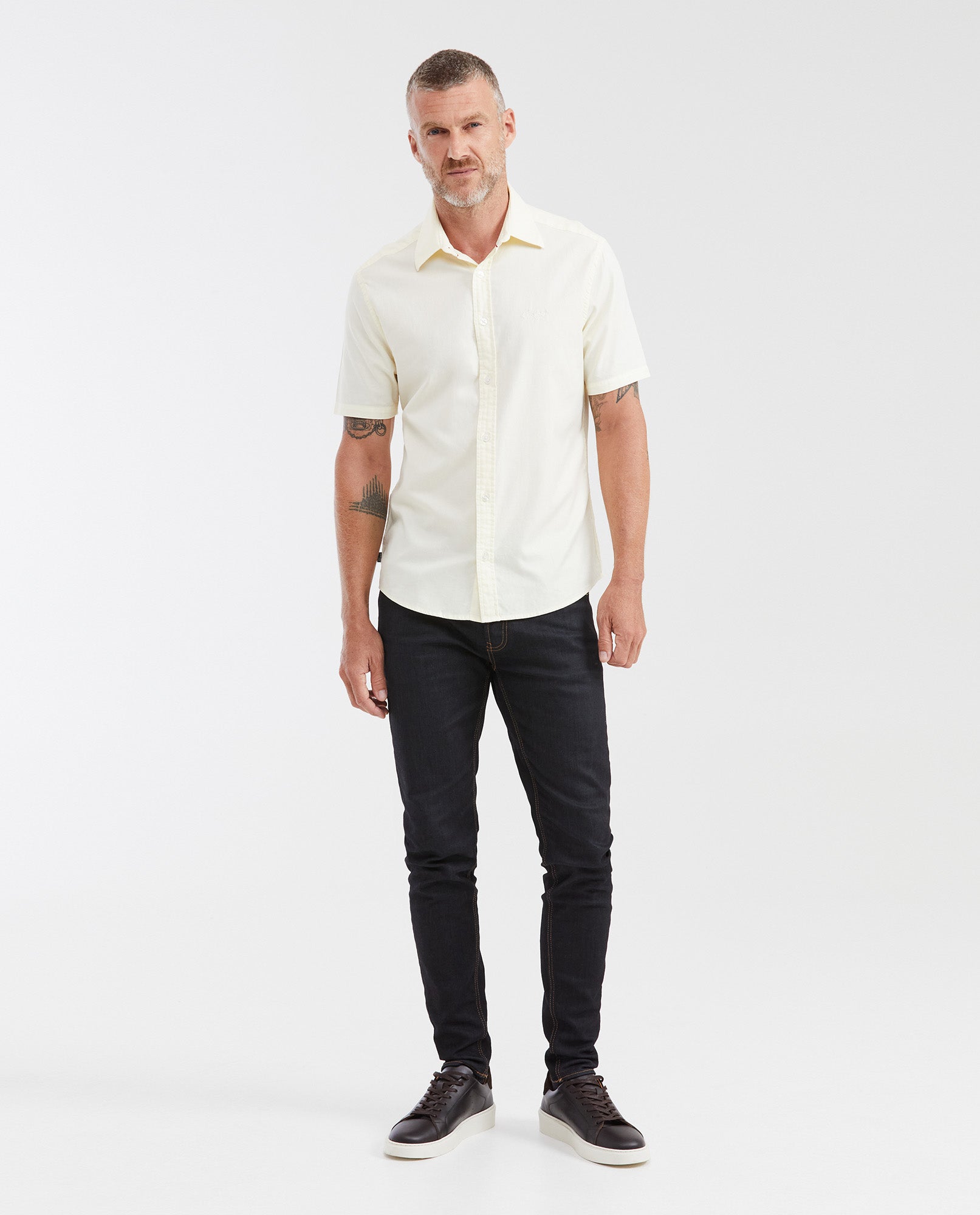 Slim Fit Short Sleeve 100% Cotton Shirt for Men - Yellow 612G051 - 2