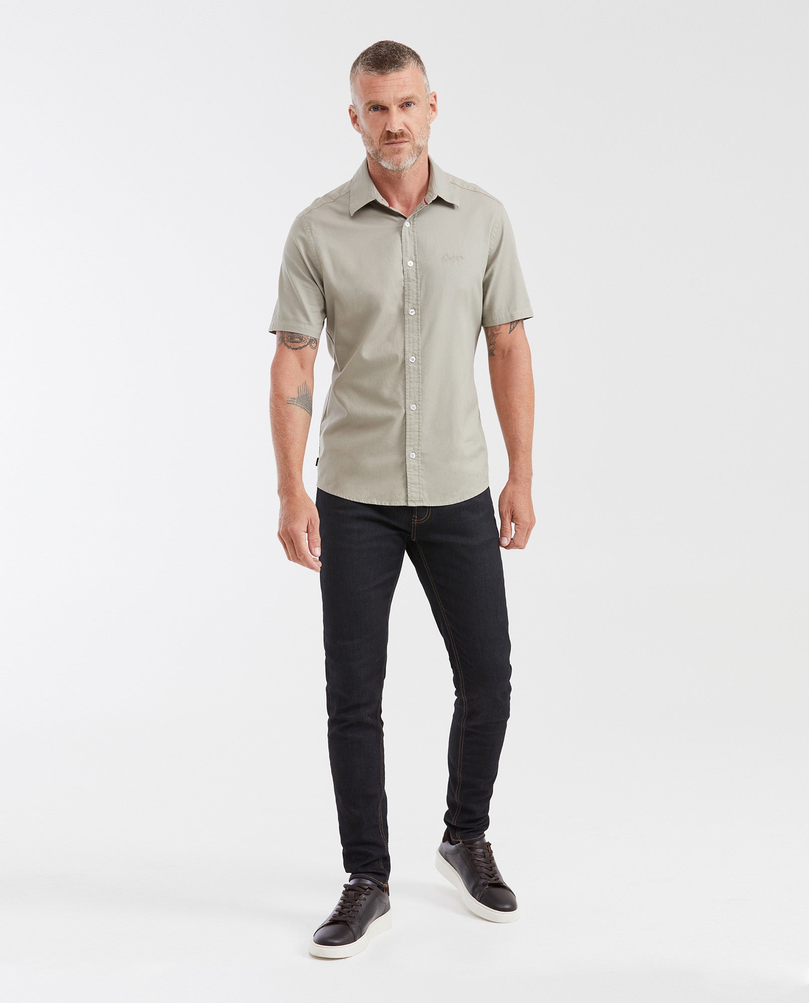Slim Fit Short Sleeve 100% Cotton Shirt for Men - Gray 612G051 - 2