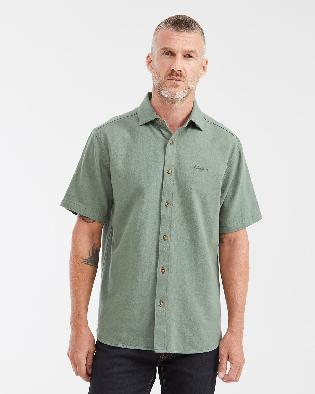 Classic fit short sleeve linen Shirt in green  Color