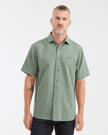 Classic fit short sleeve linen Shirt in green  Color