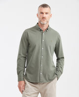 Slim Fit Long Sleeve Shirt in 100% Cotton Piqué for Men - Green 612G053 - 1