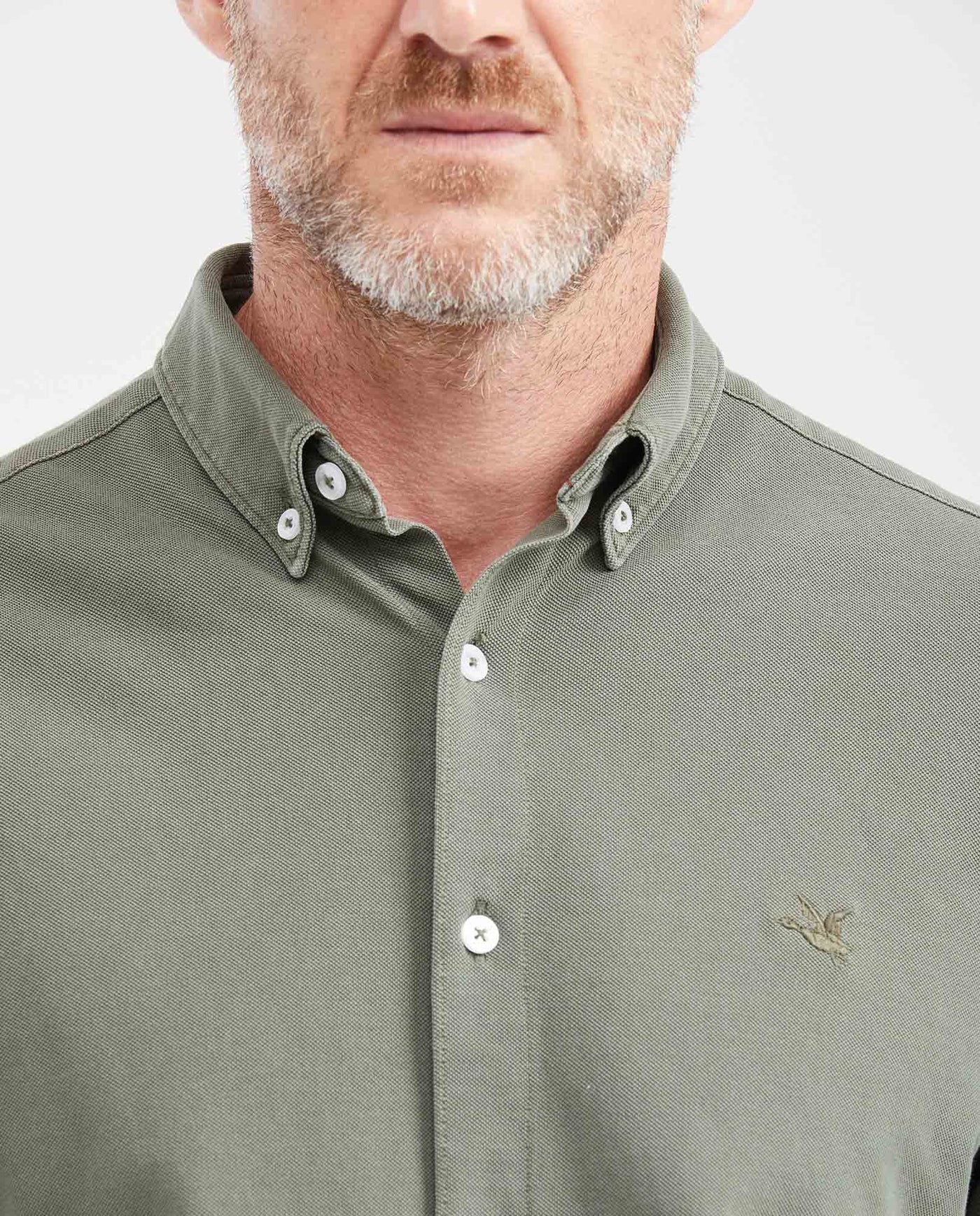 Slim Fit Long Sleeve Shirt in 100% Cotton Piqué for Men - Green 612G053 - 3