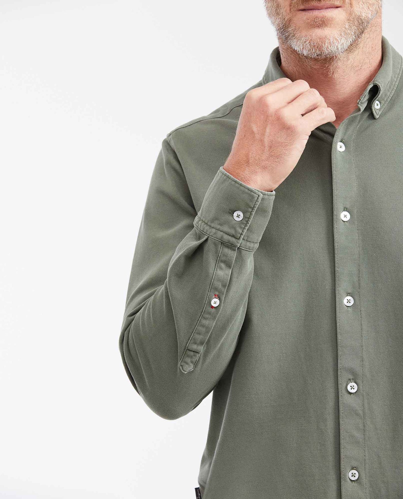 Slim Fit Long Sleeve Shirt in 100% Cotton Piqué for Men - Green 612G053 - 4