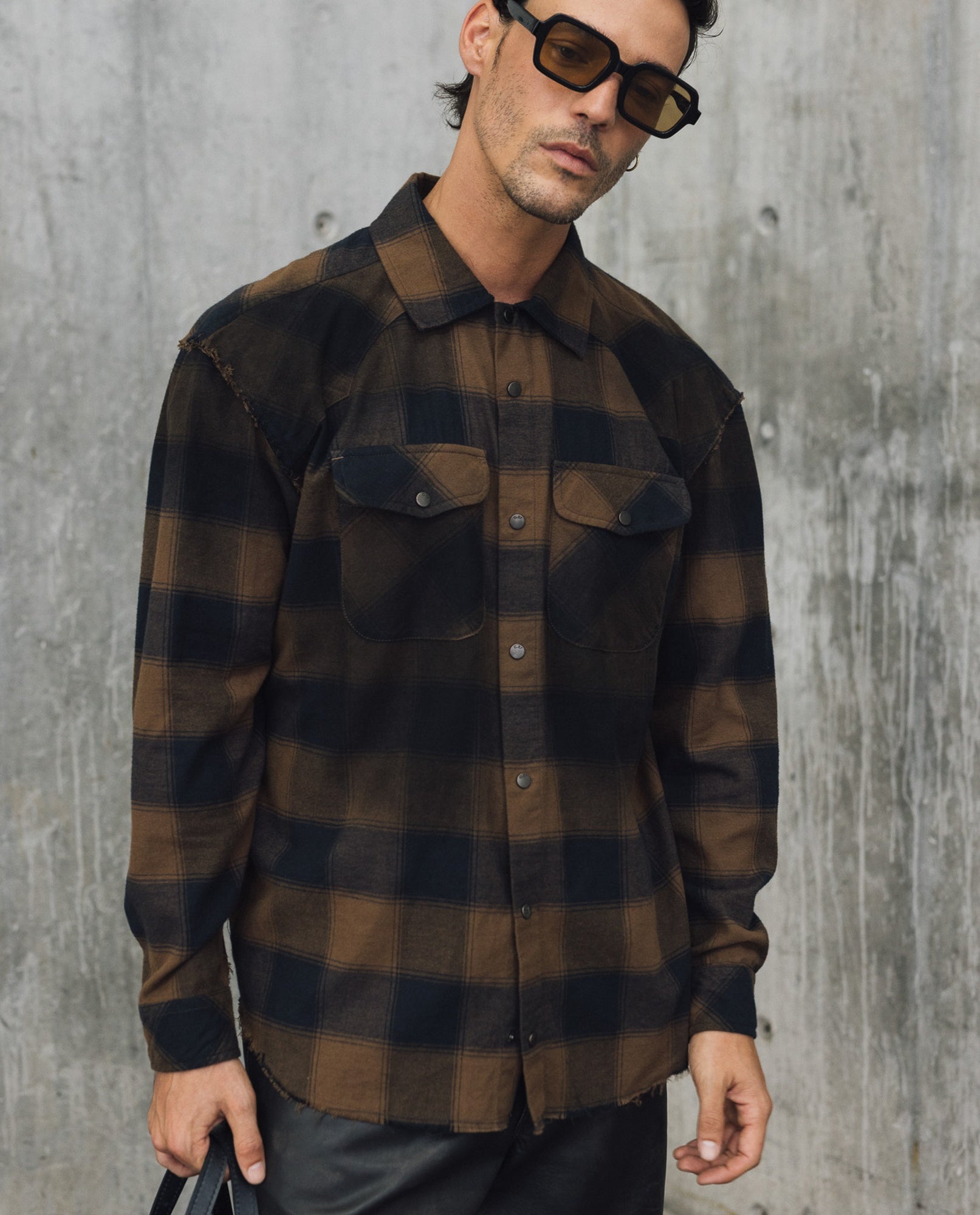 Mens Oversized Plaid Shirt - Special Collection - Brown 63_612H200_CAF190840_5