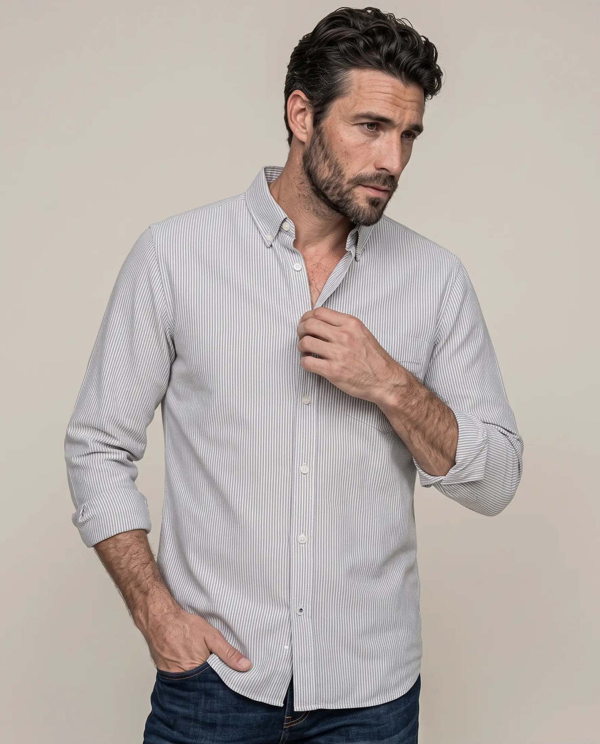 Men´s Striped Cotton Shirt - Gray 63_617F201_GRI190000_0
