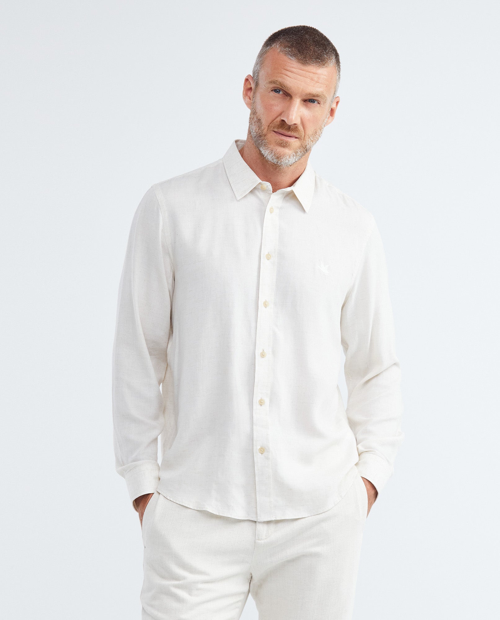 Men's Shirt in Rayon and Linen - Beige - 1