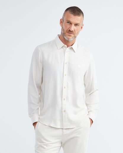 Men's Shirt in Rayon and Linen - Beige - 1