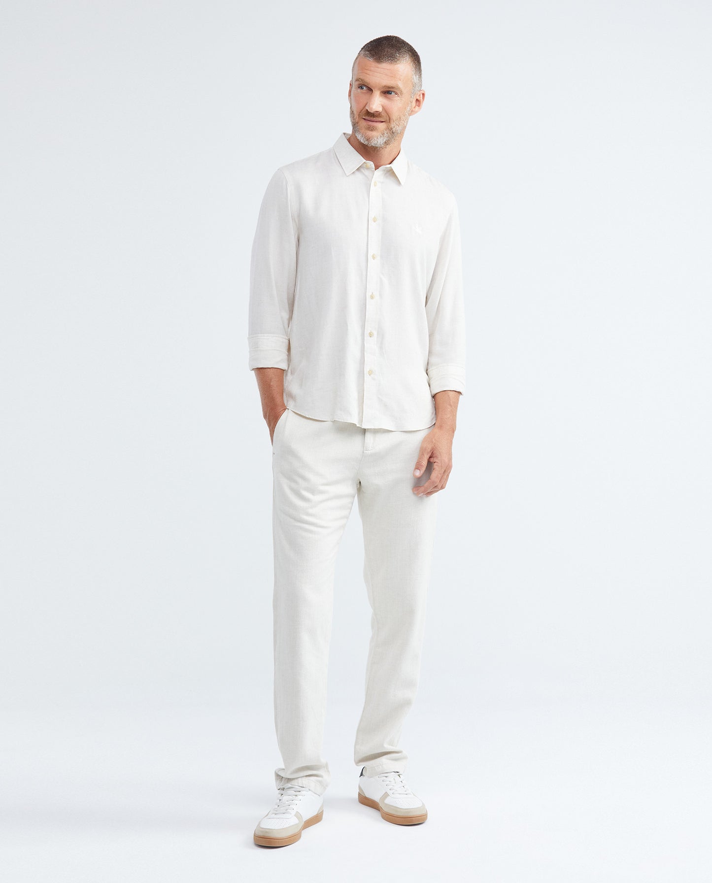 Men's Shirt in Rayon and Linen - Beige - 2