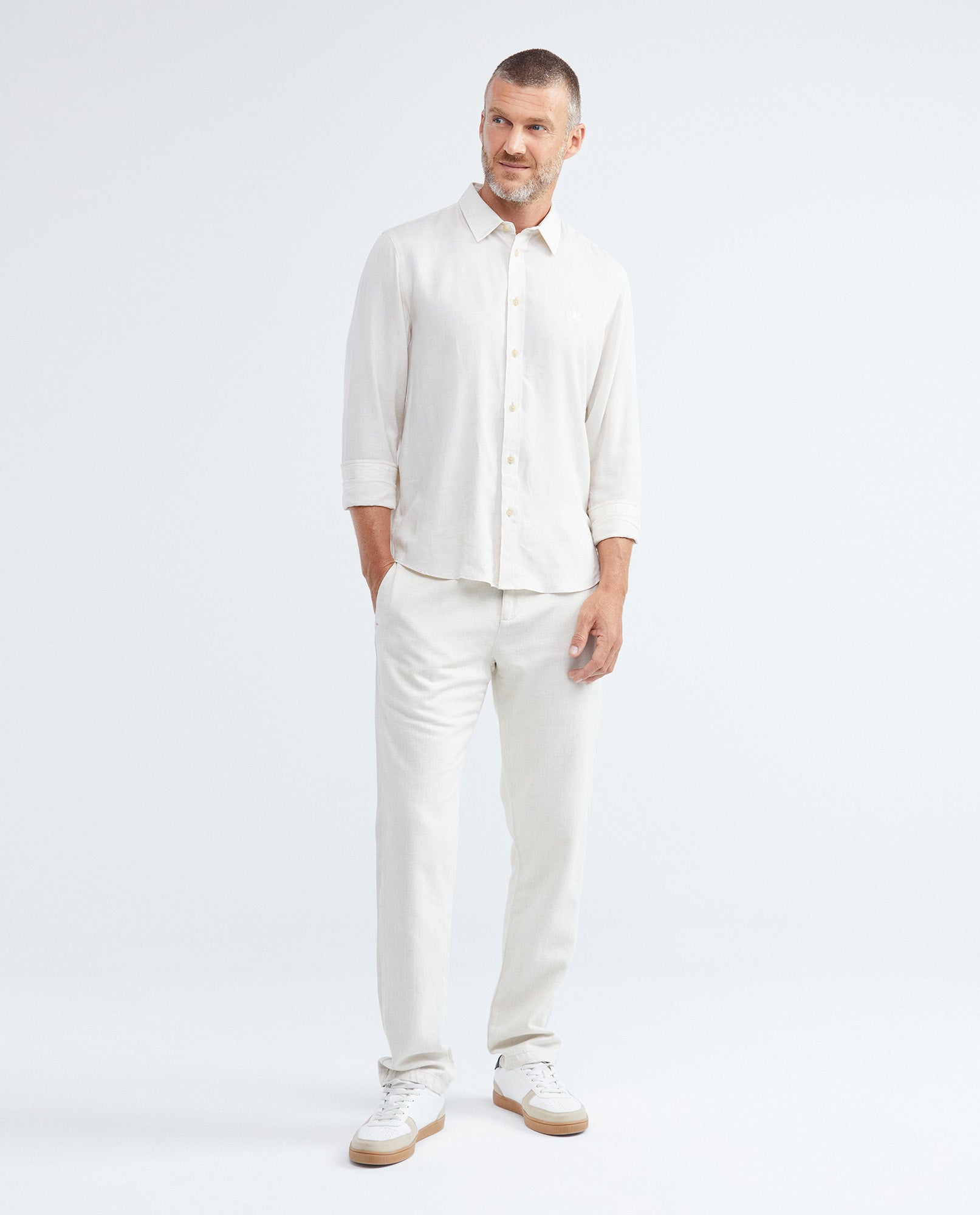 Men's Shirt in Rayon and Linen - Beige - 2