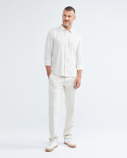 Men's Shirt in Rayon and Linen - Beige - 2