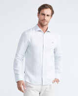 Men's Slim Fit Long Sleeve Linen Shirt Color Duck Natural Buttons - 1