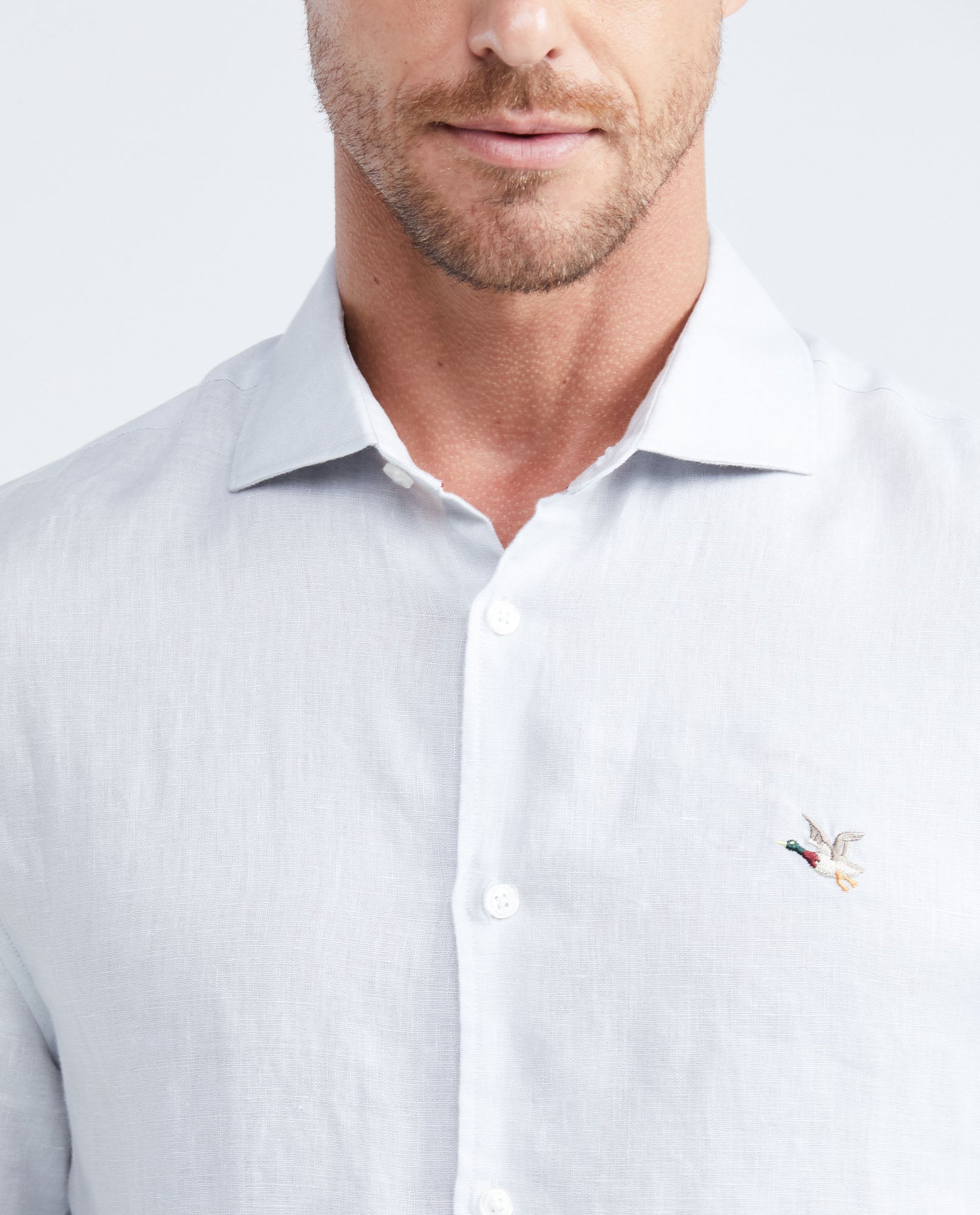 Men's Slim Fit Long Sleeve Linen Shirt Color Duck Natural Buttons - 3