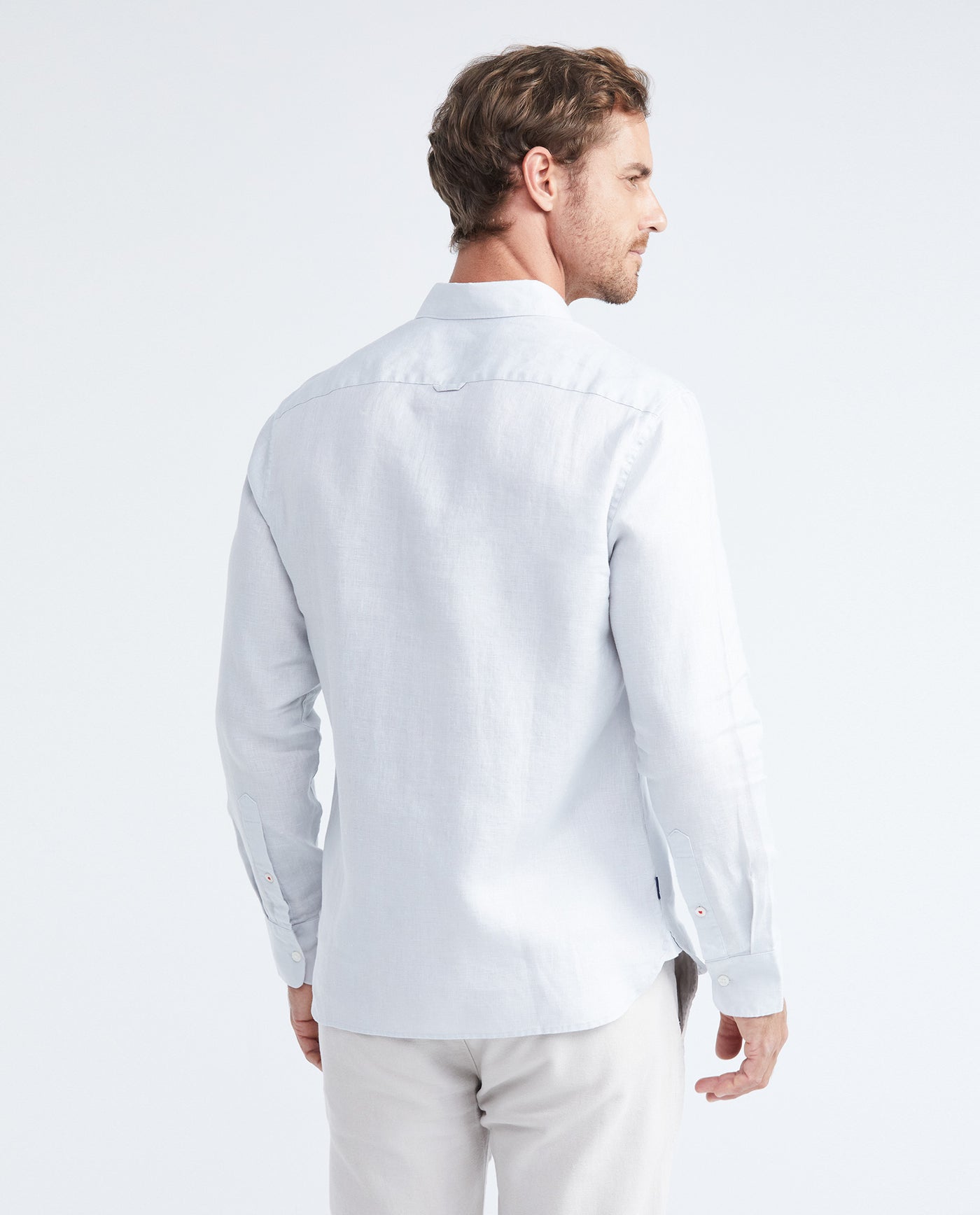 Men's Slim Fit Long Sleeve Linen Shirt Color Duck Natural Buttons - 5