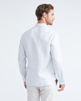 Men's Slim Fit Long Sleeve Linen Shirt Color Duck Natural Buttons - 5