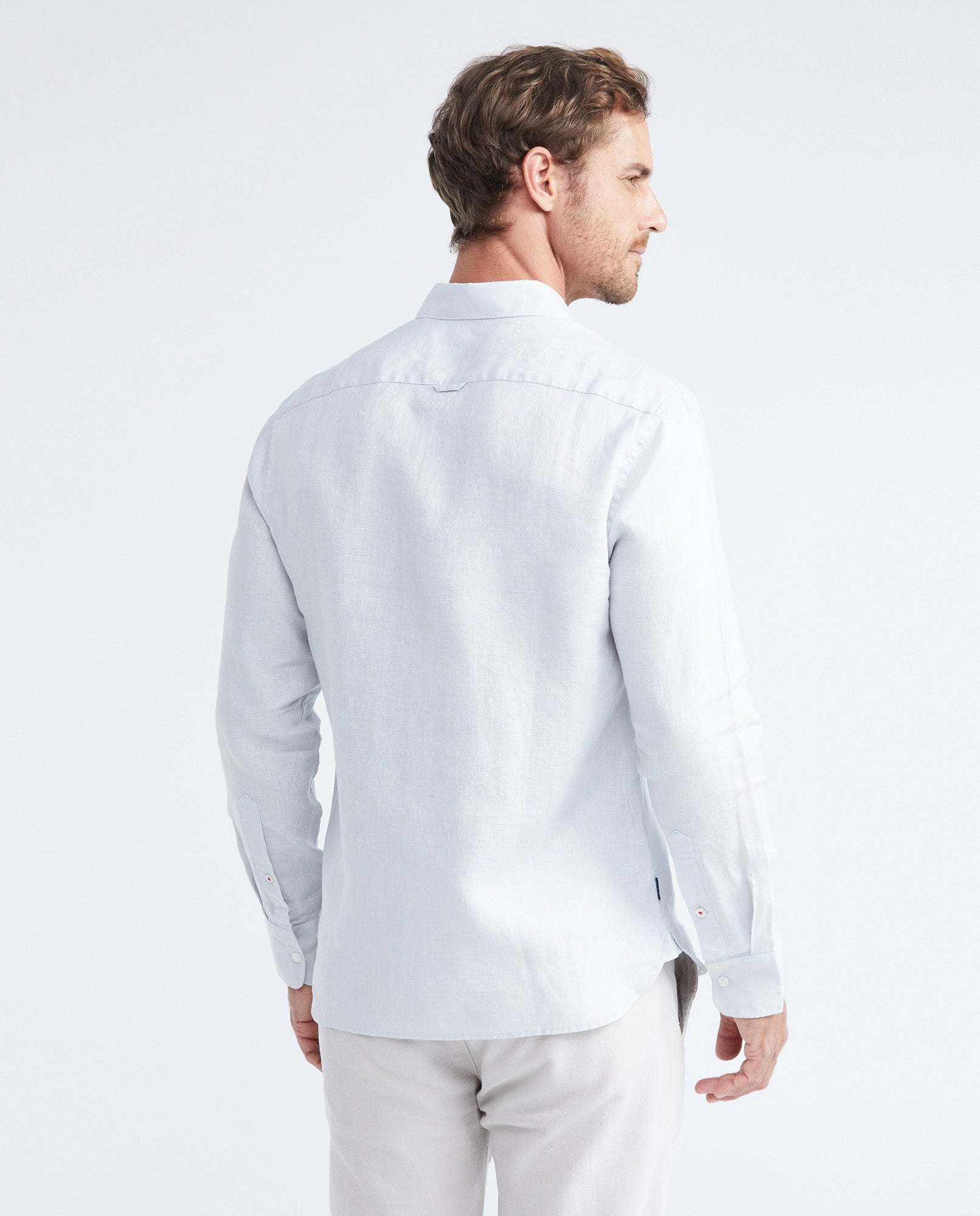 Men's Slim Fit Long Sleeve Linen Shirt Color Duck Natural Buttons - 5
