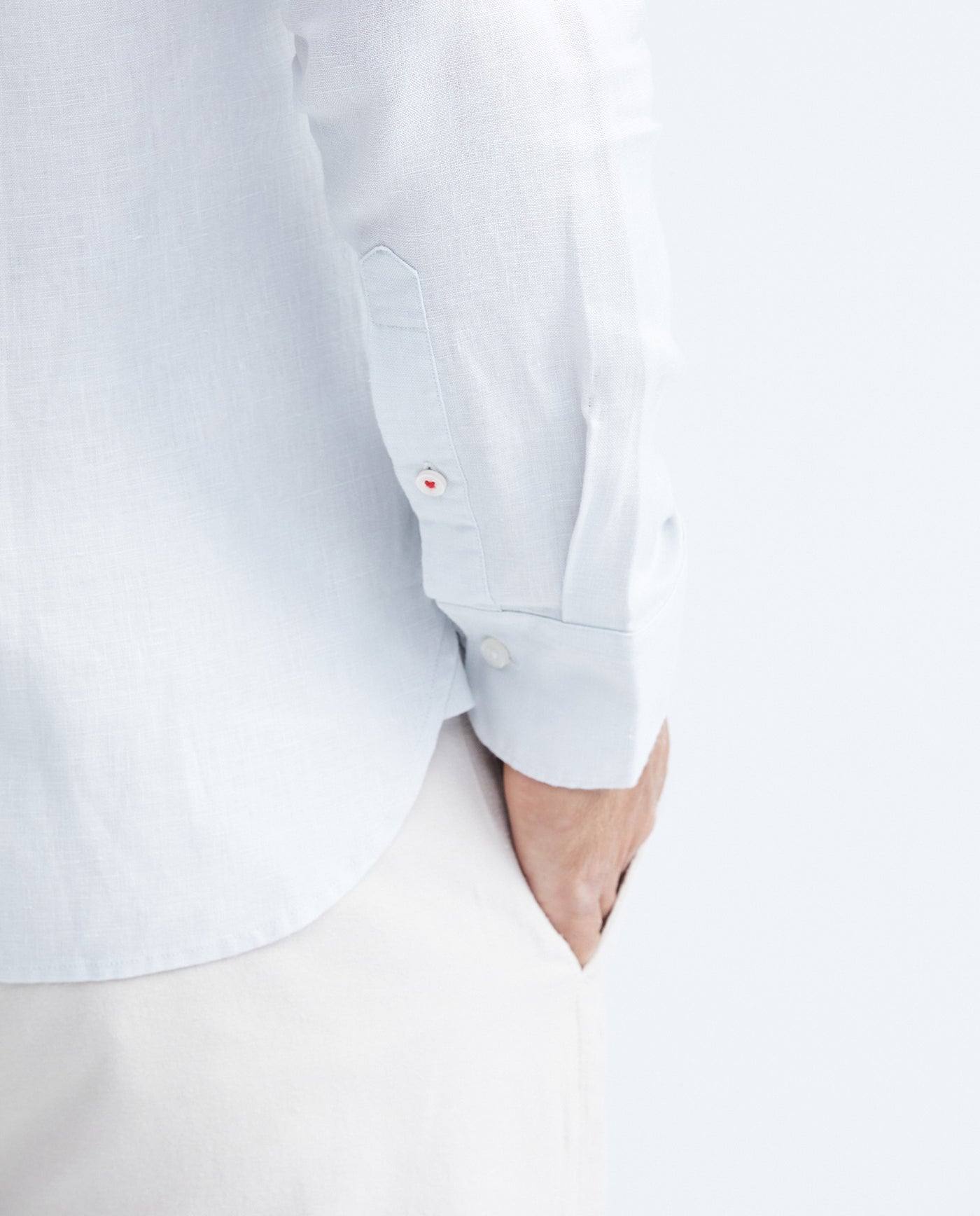 Men's Slim Fit Long Sleeve Linen Shirt Color Duck Natural Buttons - 6