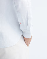 Men's Slim Fit Long Sleeve Linen Shirt Color Duck Natural Buttons - 6