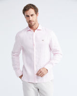 Men's Slim Fit Long Sleeve Linen Shirt Color Duck Natural Buttons - 1