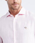 Men's Slim Fit Long Sleeve Linen Shirt Color Duck Natural Buttons - 3