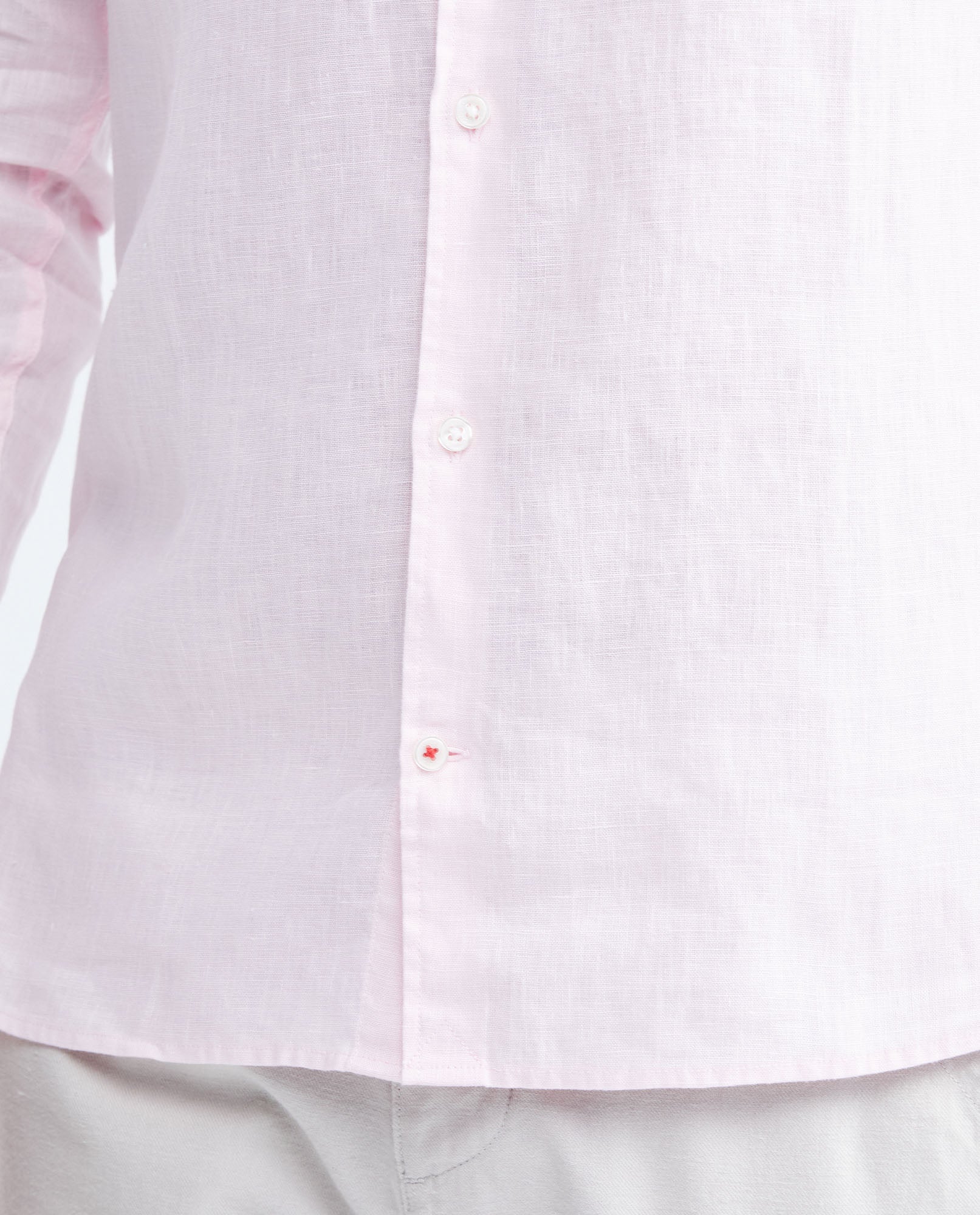 Men's Slim Fit Long Sleeve Linen Shirt Color Duck Natural Buttons - 4