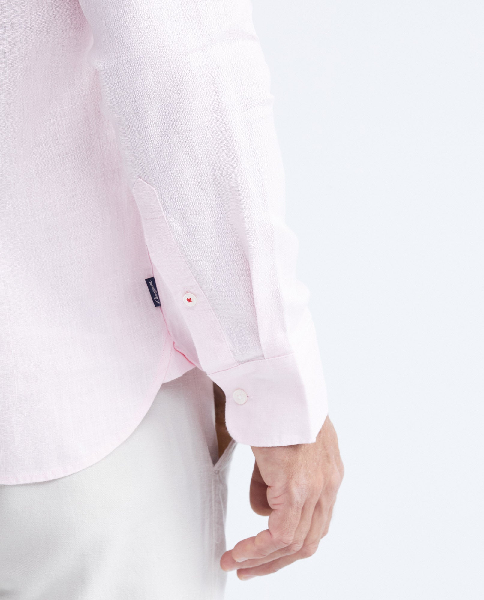 Men's Slim Fit Long Sleeve Linen Shirt Color Duck Natural Buttons - 7
