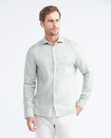 Men's Slim Fit Long Sleeve Linen Shirt Color Duck Natural Buttons - 1