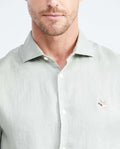 Men's Slim Fit Long Sleeve Linen Shirt Color Duck Natural Buttons - 3