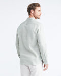 Men's Slim Fit Long Sleeve Linen Shirt Color Duck Natural Buttons - 5