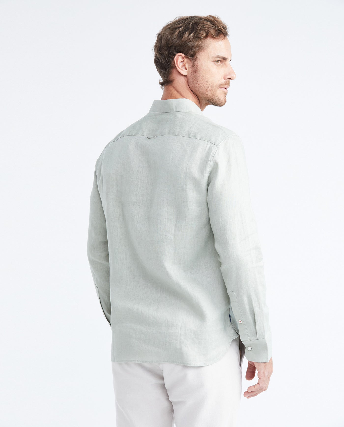 Men's Slim Fit Long Sleeve Linen Shirt Color Duck Natural Buttons - 5