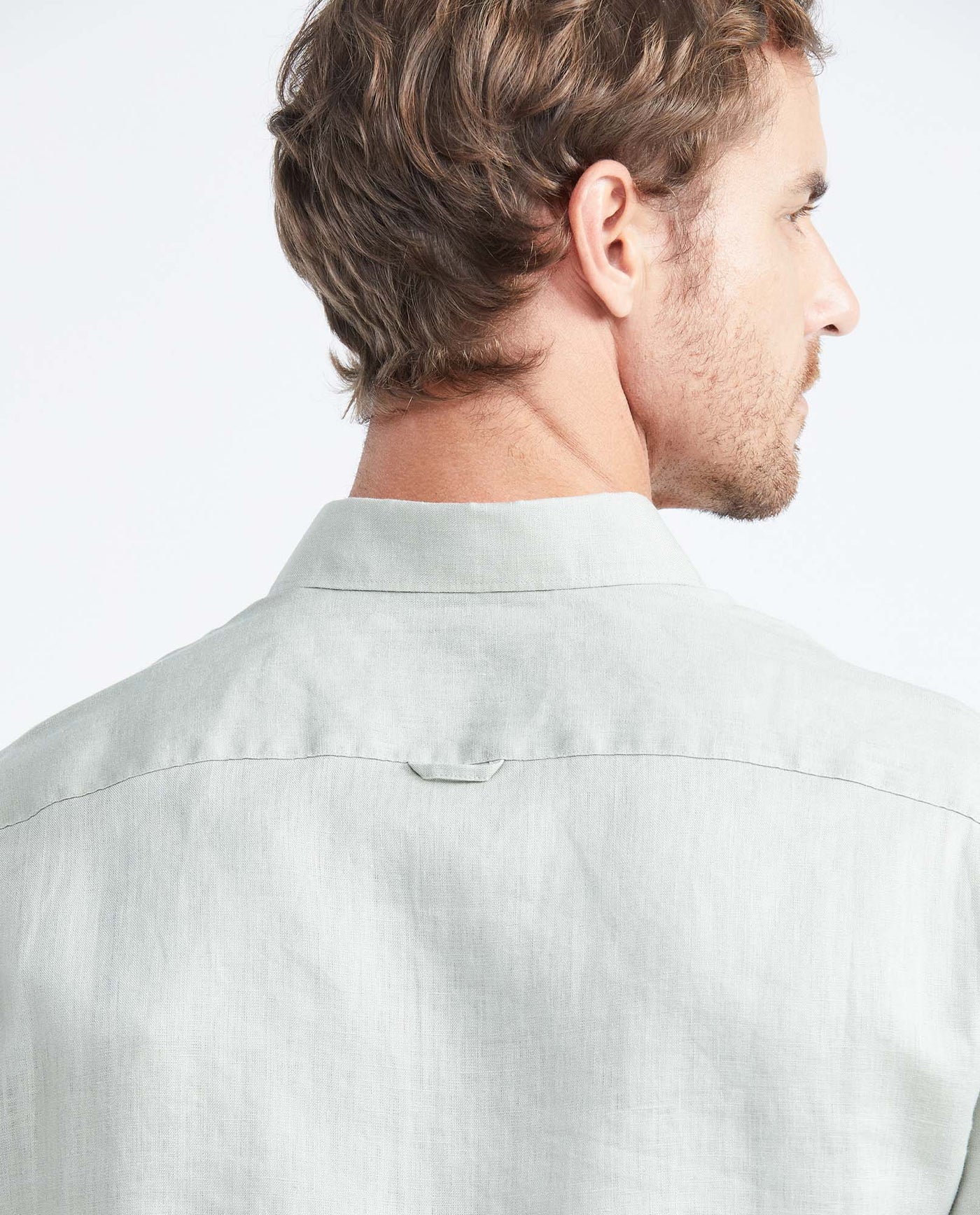 Men's Slim Fit Long Sleeve Linen Shirt Color Duck Natural Buttons - 6