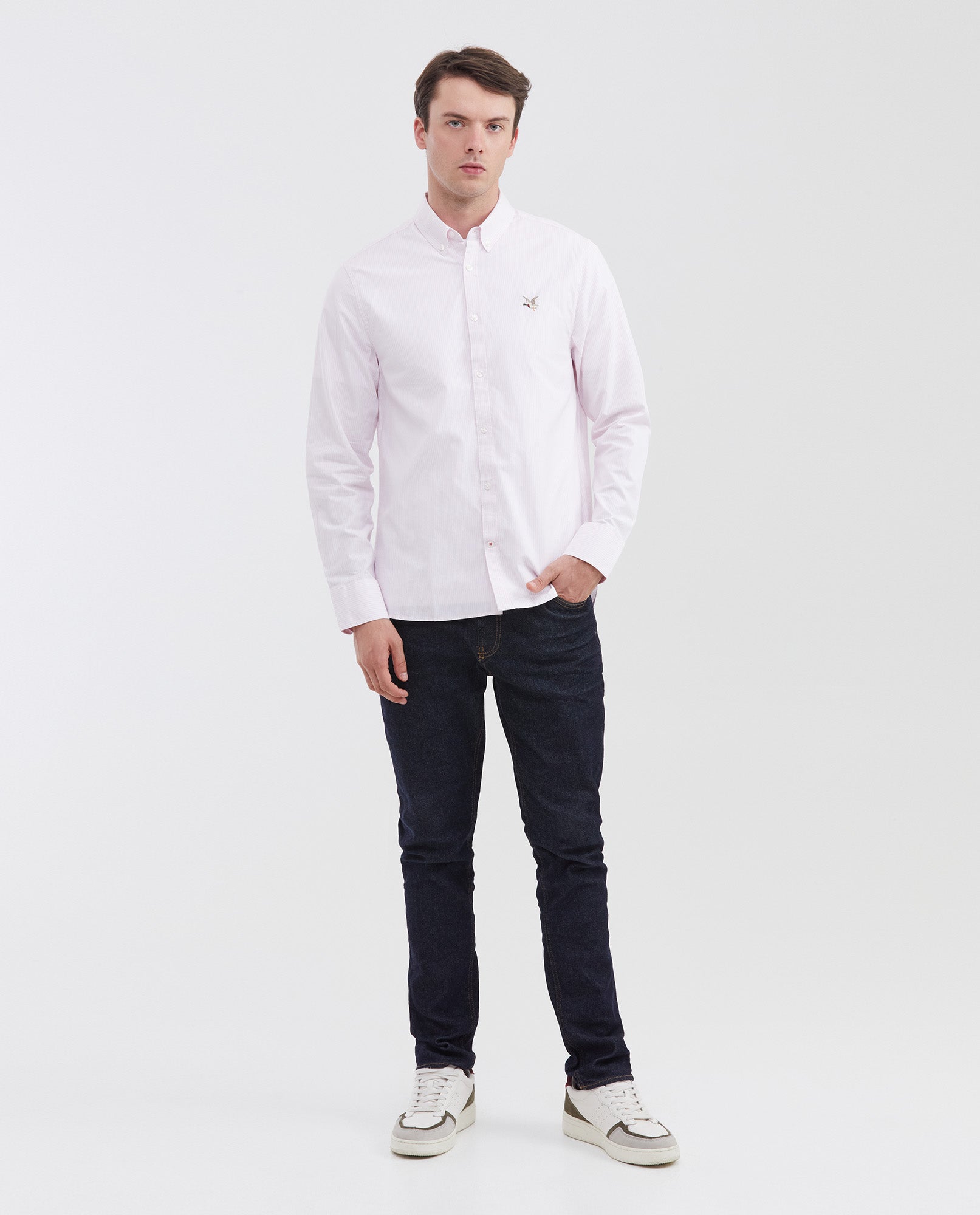 Men's Striped Oxford Shirt Spread Collar in Cotton - 2