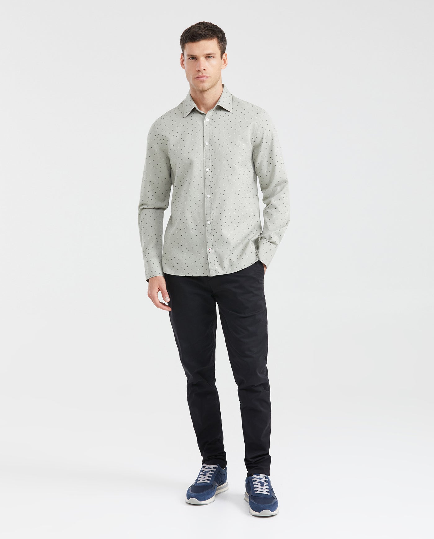 Men's Mini Print Button-Down Shirt 100% Cotton - 6
