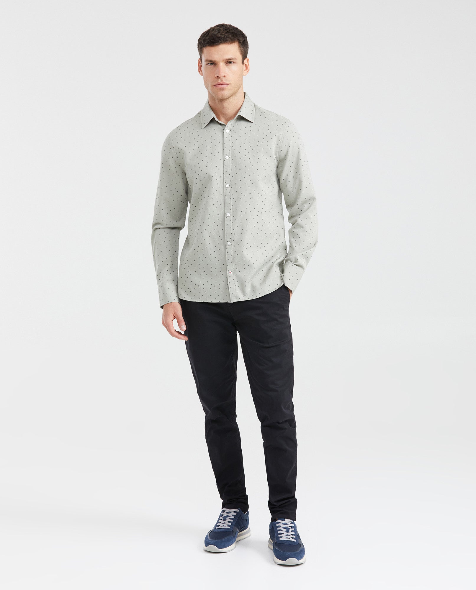 Men's Mini Print Button-Down Shirt 100% Cotton - 6