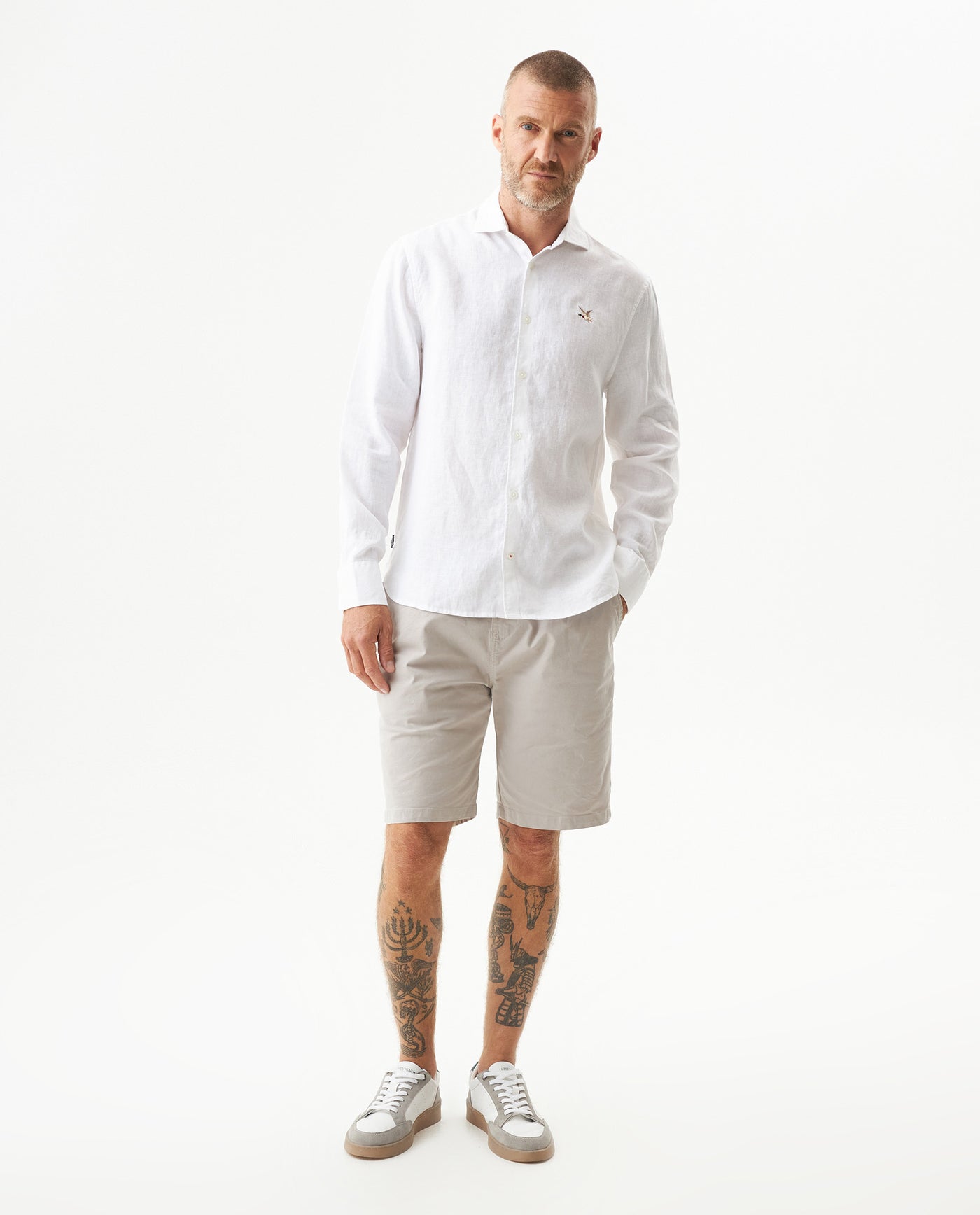 Men's Shirt: Long Sleeve 100% Linen Male - White 617G204 - 3