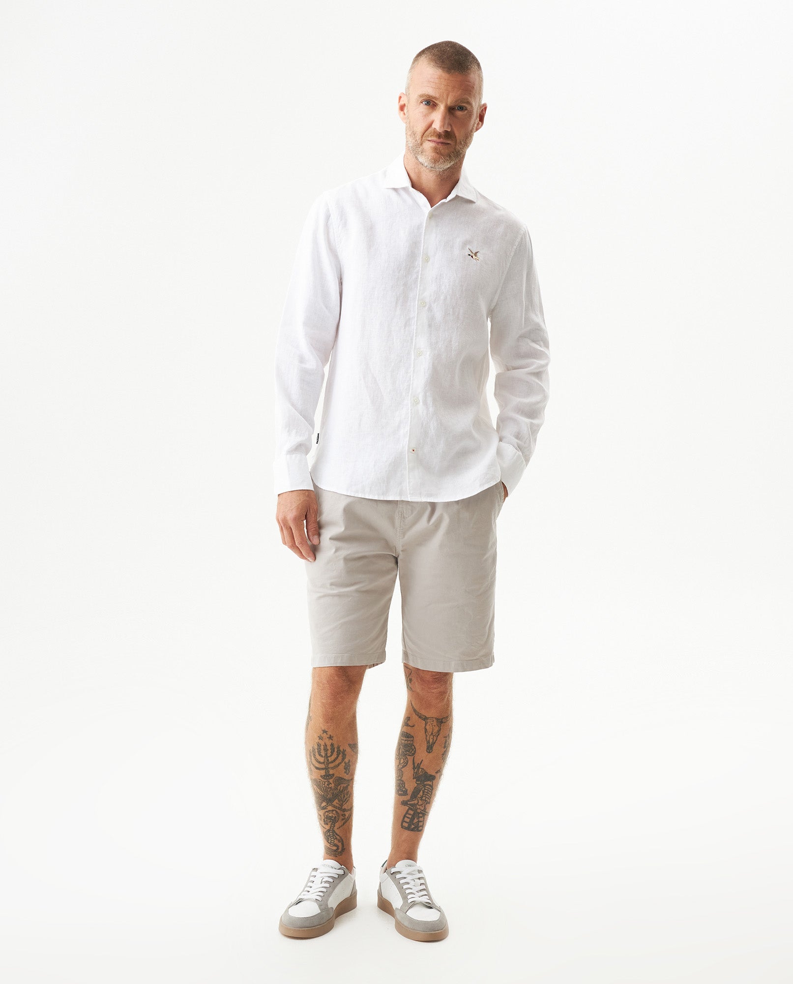 Men's Shirt: Long Sleeve 100% Linen Male - White 617G204 - 3