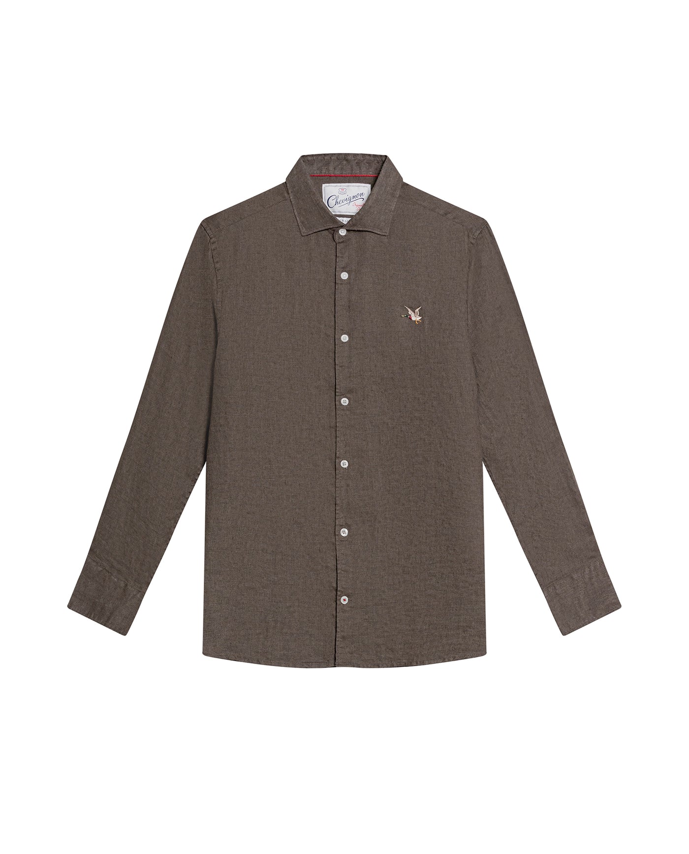 Men's Shirt: Long Sleeve 100% Linen Male - Green 617G204 - 2