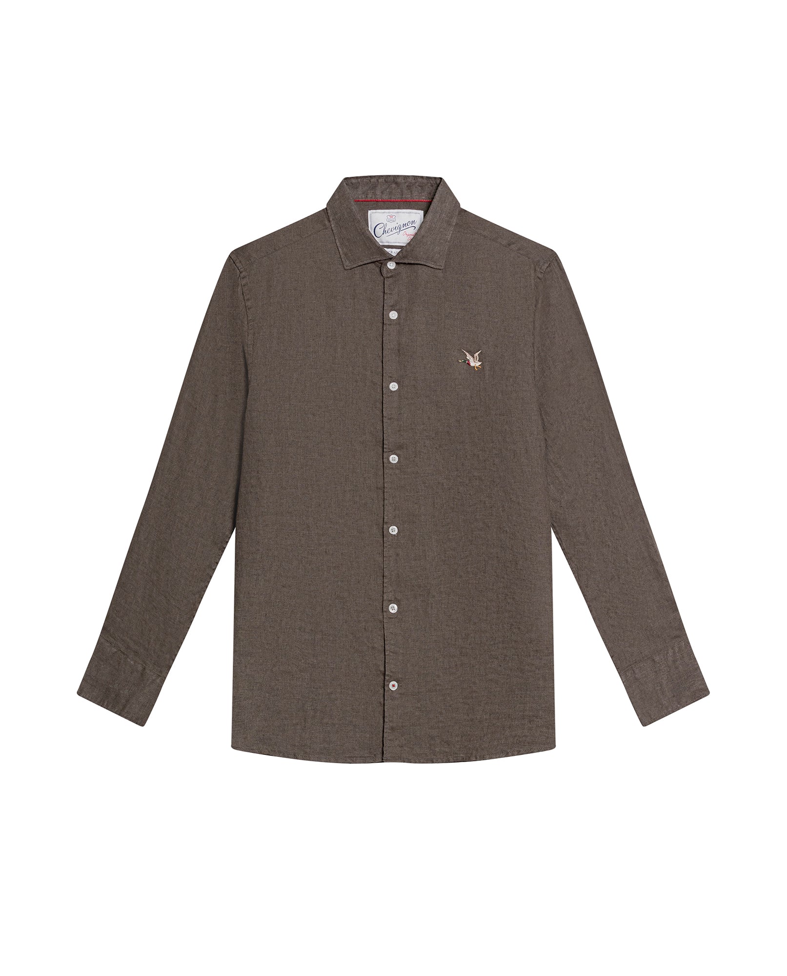 Men's Shirt: Long Sleeve 100% Linen Male - Green 617G204 - 2