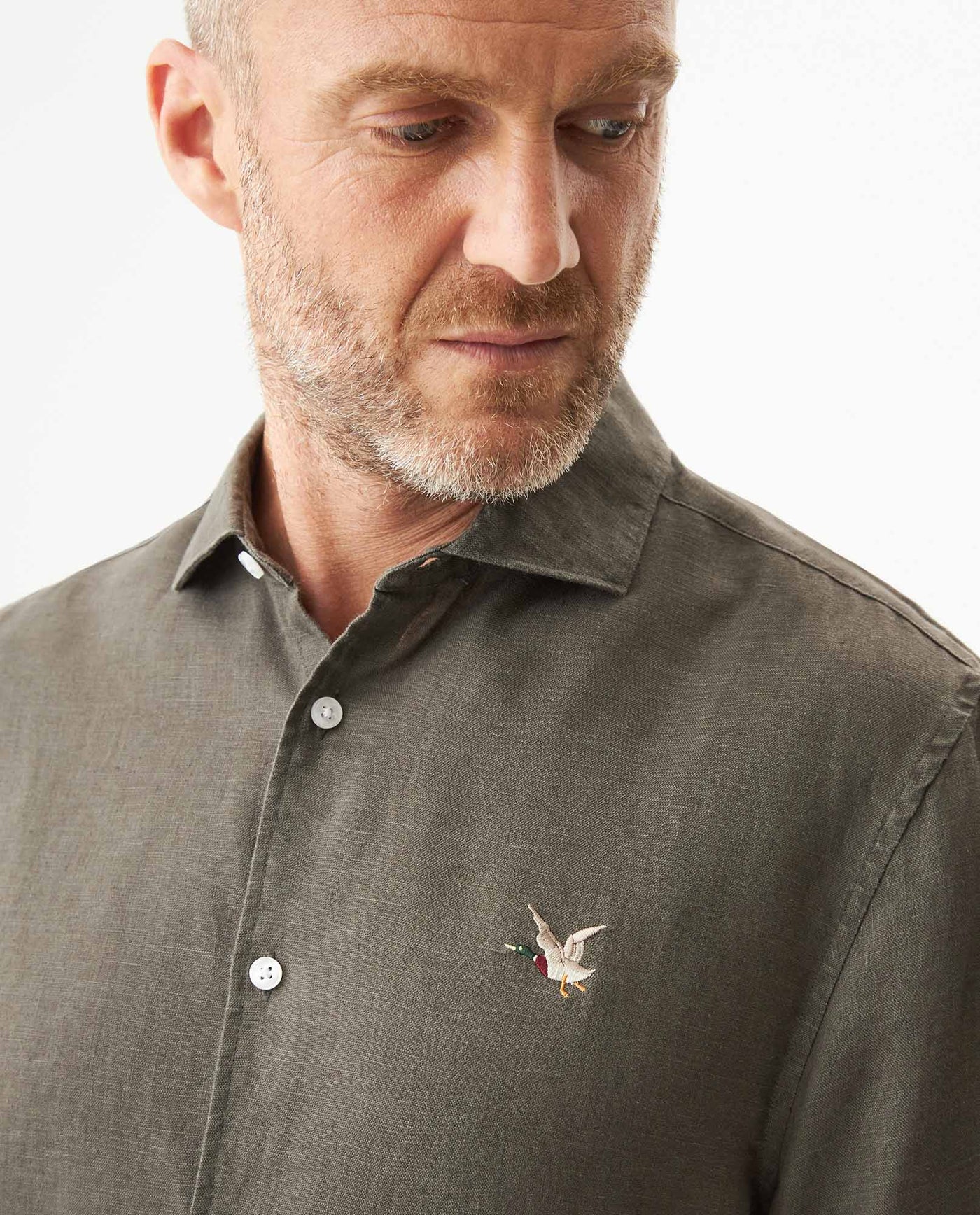 Men's Shirt: Long Sleeve 100% Linen Male - Green 617G204 - 4