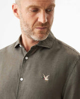 Men's Shirt: Long Sleeve 100% Linen Male - Green 617G204 - 4
