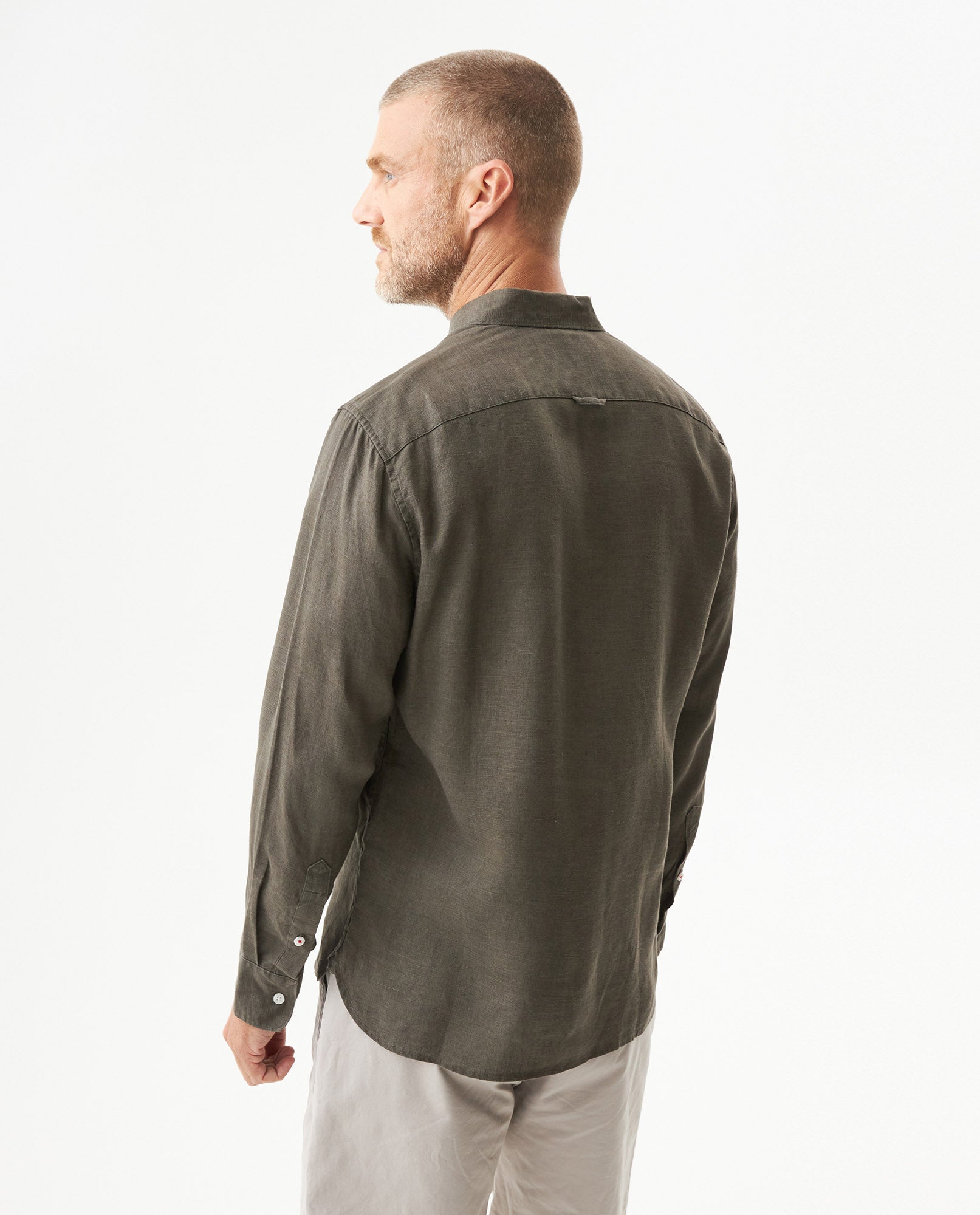 Men's Shirt: Long Sleeve 100% Linen Male - Green 617G204 - 5