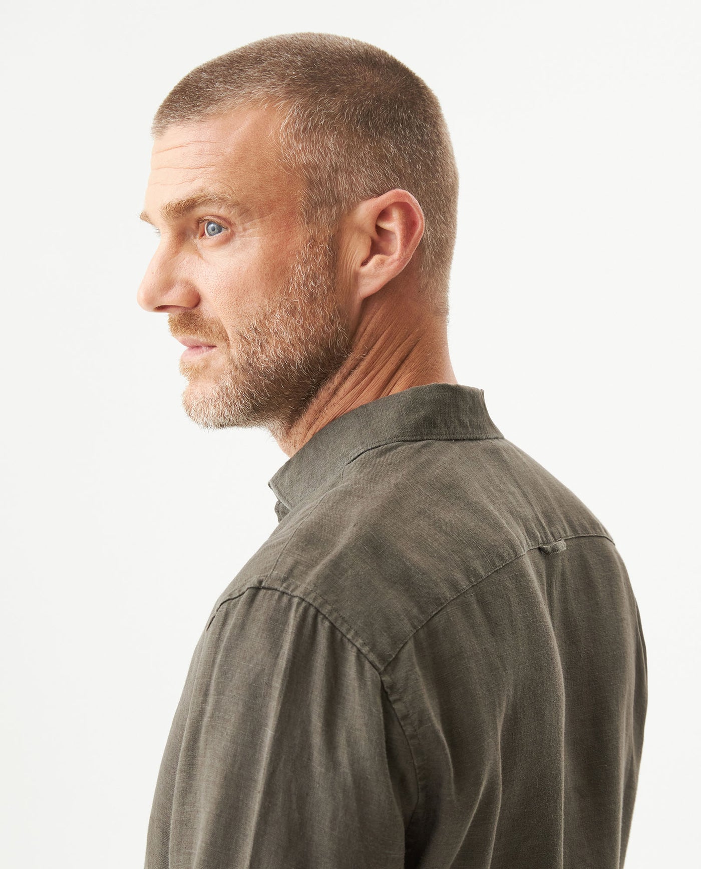 Men's Shirt: Long Sleeve 100% Linen Male - Green 617G204 - 6
