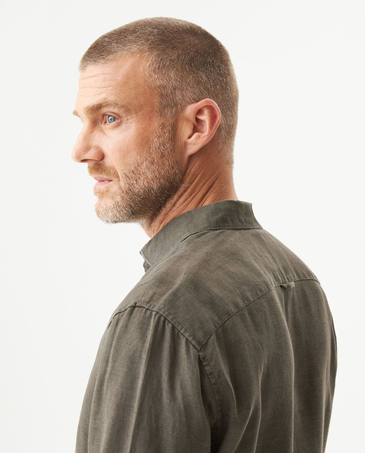 Men's Long Sleeve Shirt in Linen - Green - 6